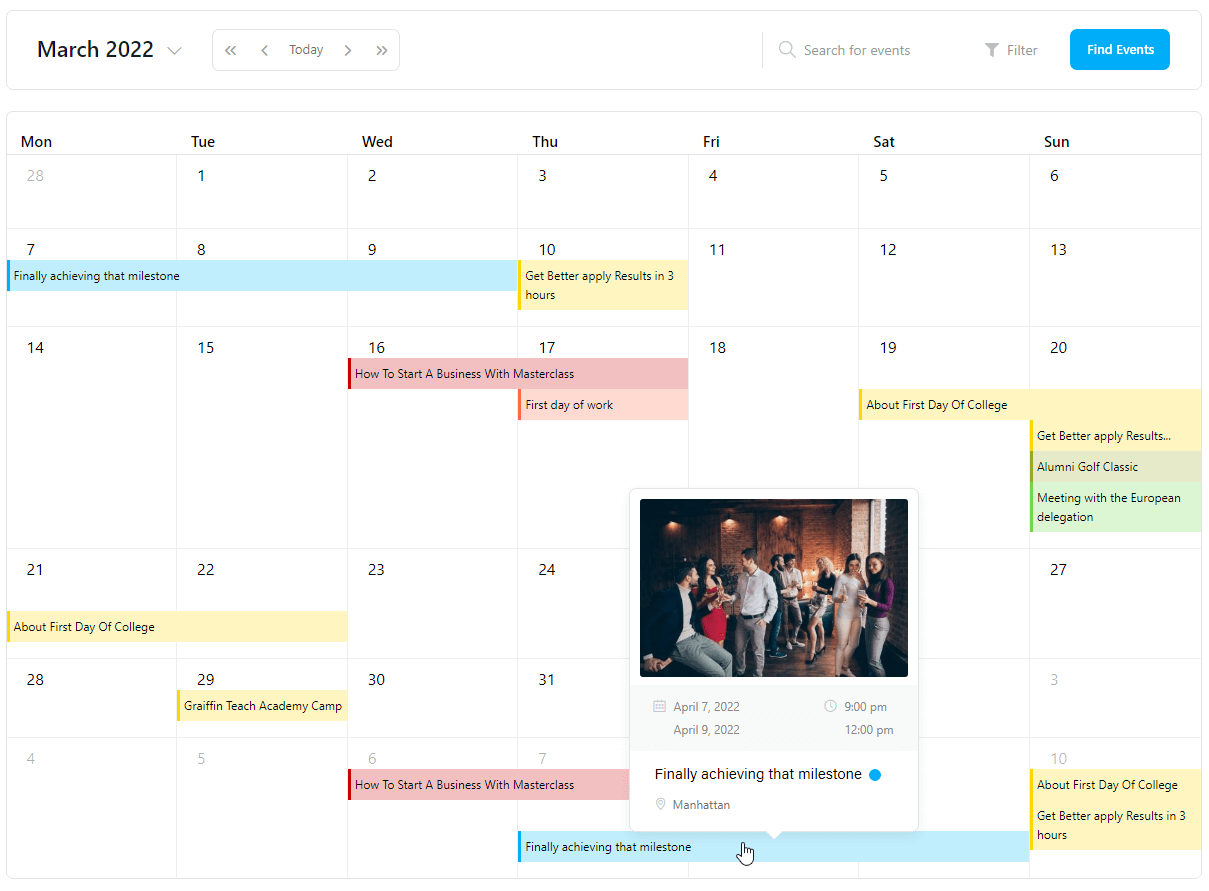 modern events calendar view
