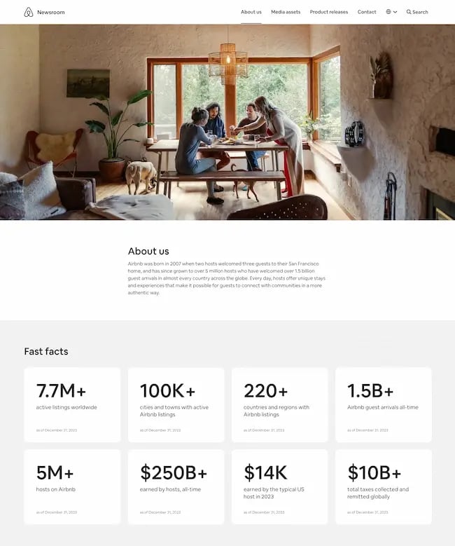 Airbnb’s media kit includes a candid ‘about us” page.