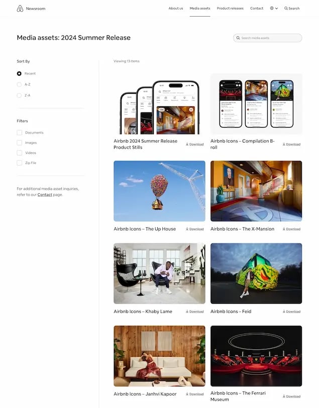 Airbnb’s media kit includes an extension collection of brand photos.