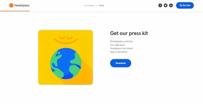 Headspace’s media kit includes a drive folder to deliver assets.