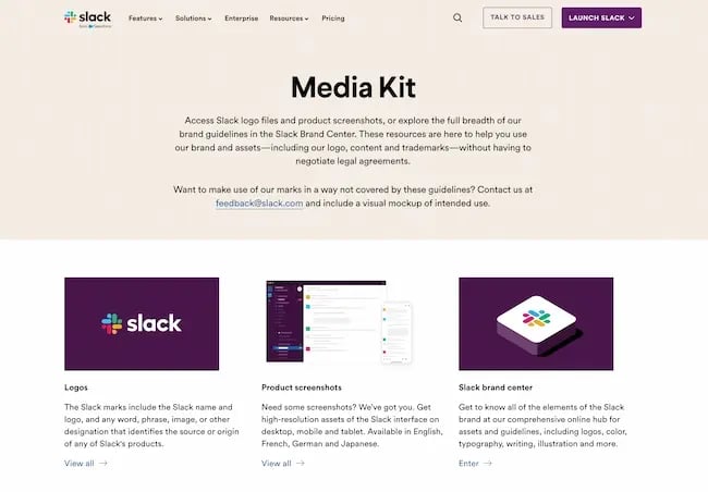 Slack’s media kit is well organized and thorough.