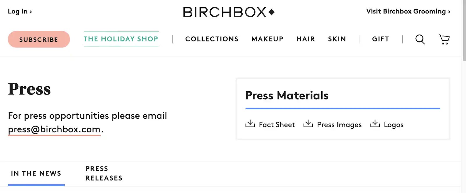 birchbox's media kit homepage