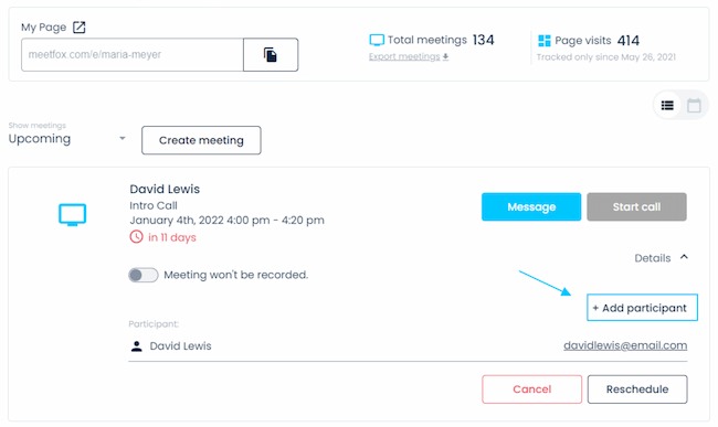 Scheduling tool example: MeetFox