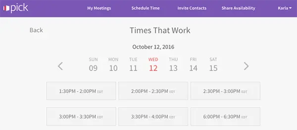 pick meeting app which highlights Times That Work for the user