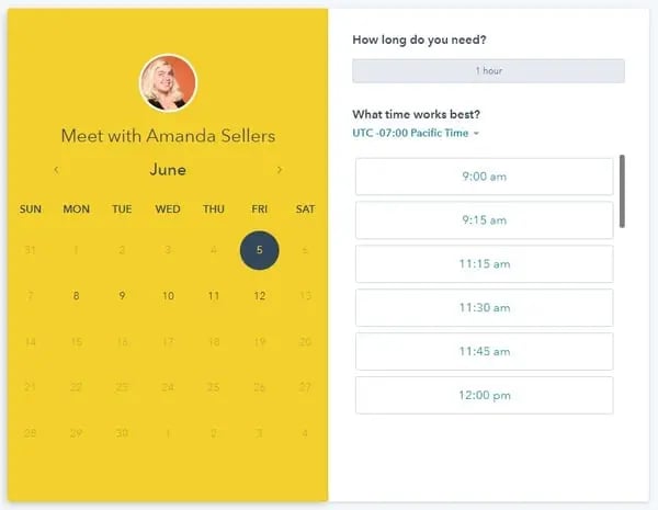 screenshot of hubspot meetings tool calendar picker