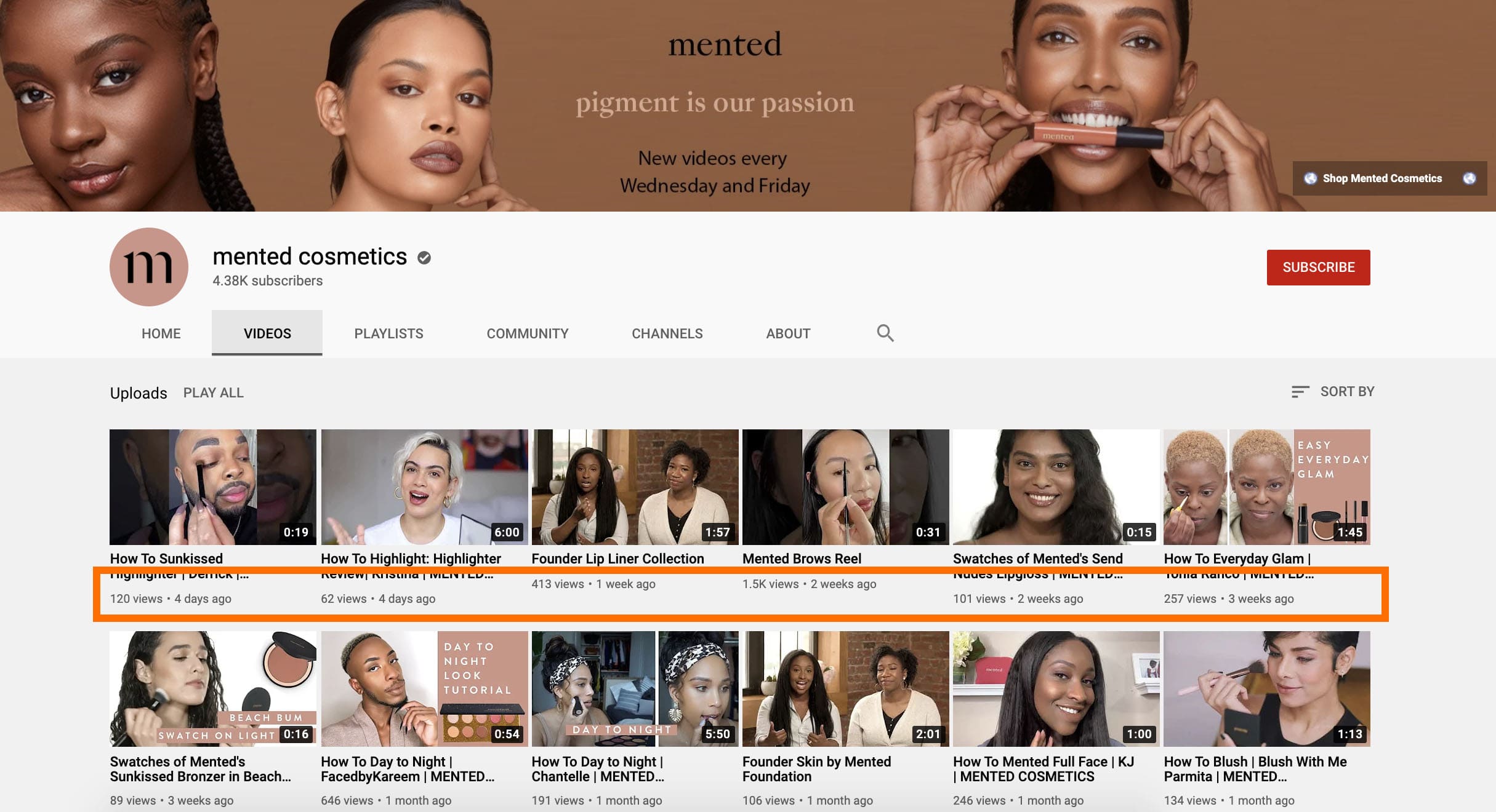mented cosmetics on youtube with lower publishing volume
