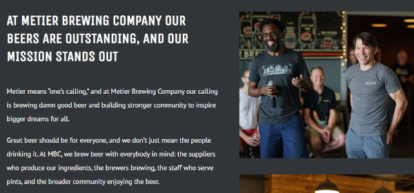 metier brewing company's brand messaging: at metier brewing company our beers are outstanding, and our mission stands out