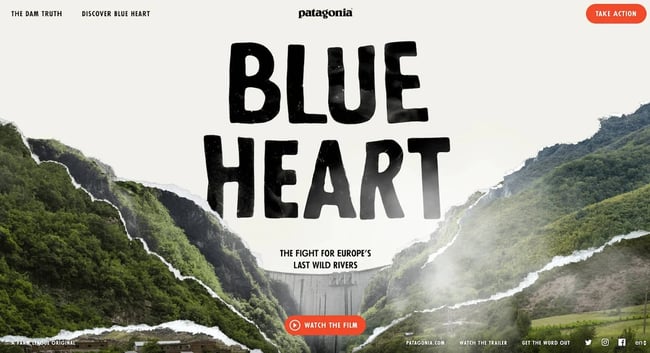 microsite examples: patagonia blue heart homepage