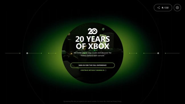 microsite examples: 20 years of xbox homepage