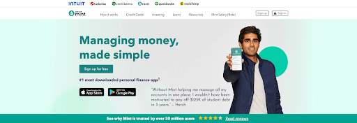 Mint homepage web design