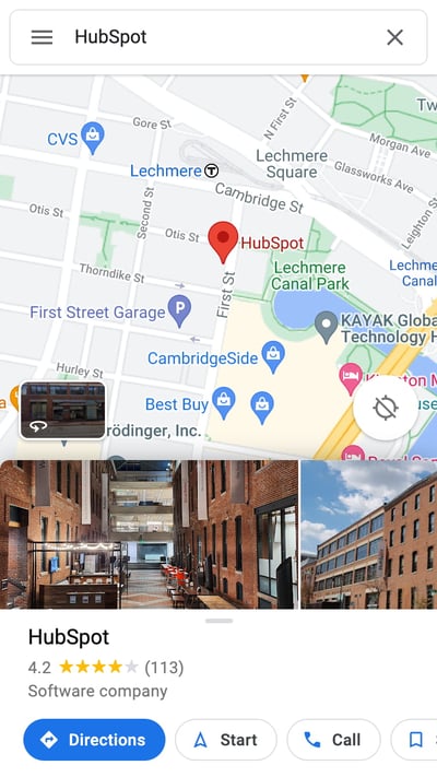 mobiilisivuston suunnittelu: Google Map -hakutulos