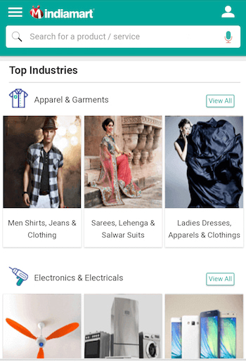mobiilisivuston suunnittelu: IndiaMart -kotisivu