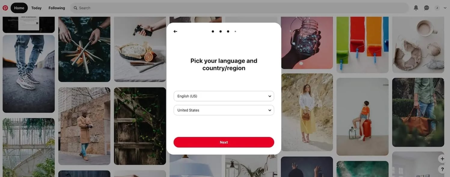 a modal window sign up form on pinterest