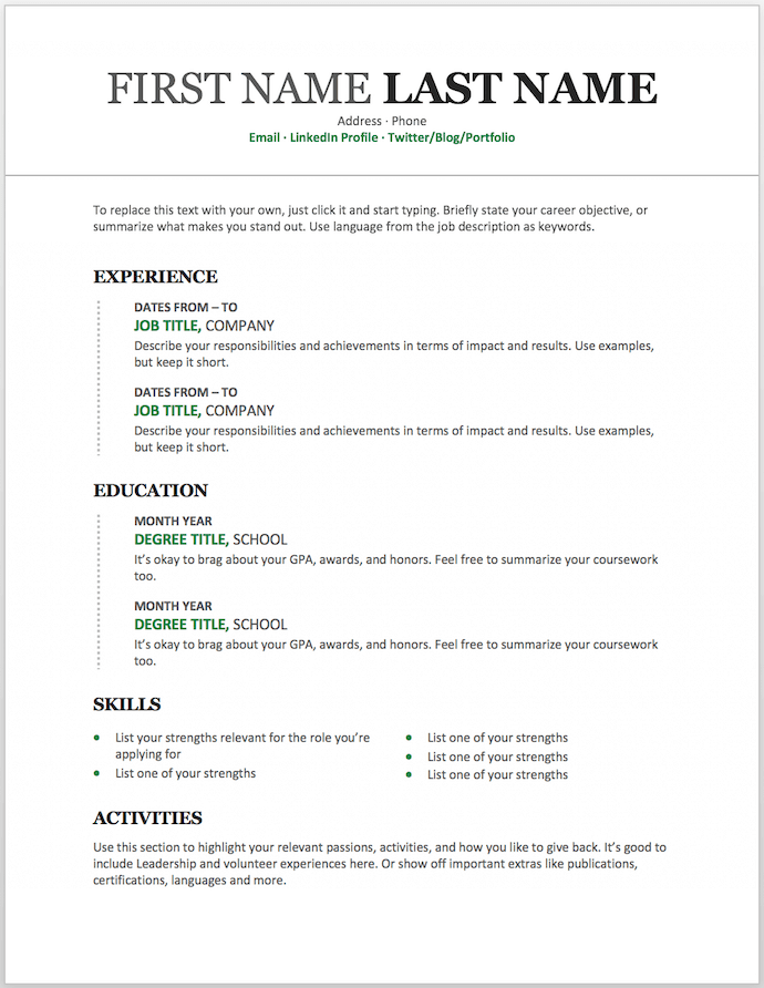 download resume templates free word
