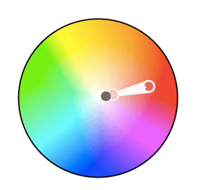 Color wheel with two monochromatic colors plotted along the red hue