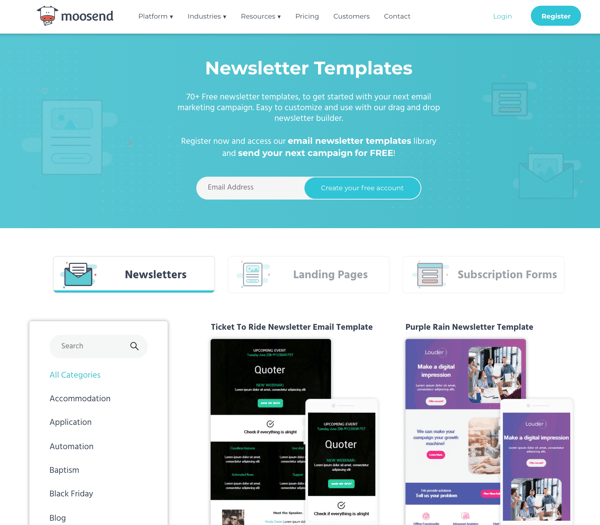 Newsletter Software Tools: Moosend