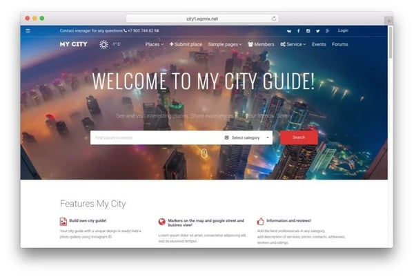 mycity classified theme demo homepage with category search module 