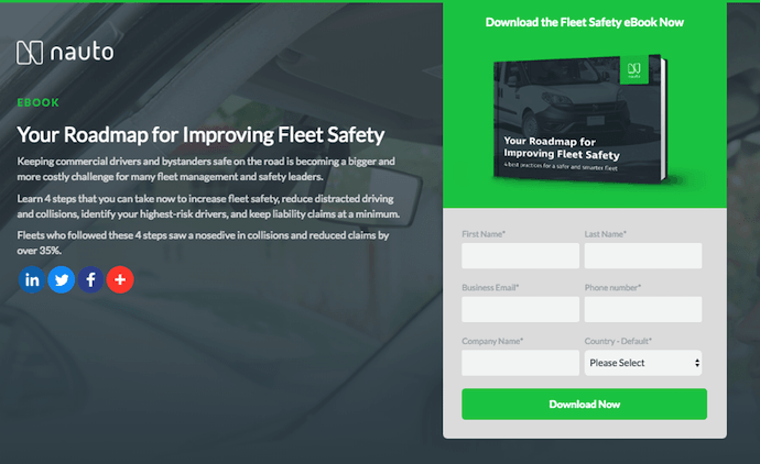 Nauto ebook landing page with green Download button