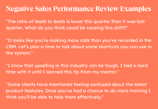 Sales Performance Review Examples: Negative