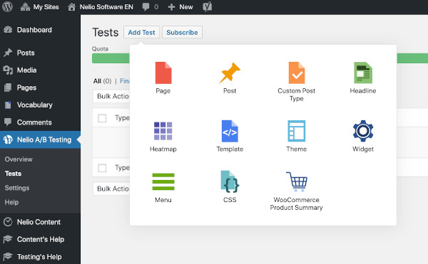 testing selector within nelio a/b testing tool