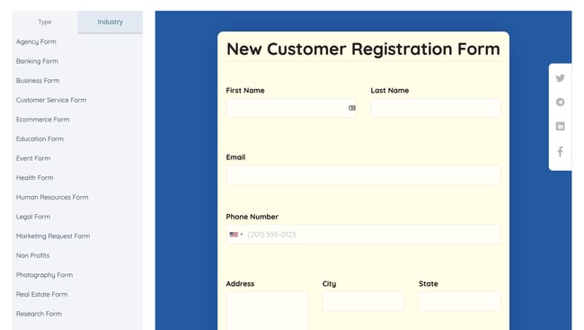 One new customer form template: Formplus