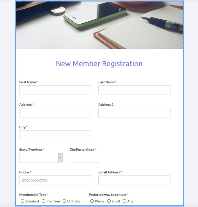 One new customer form template: Formsite