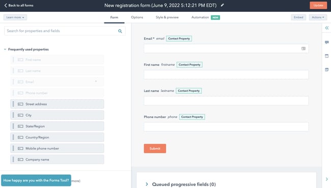 One new customer form template: HubSpot Free Online Form Builder