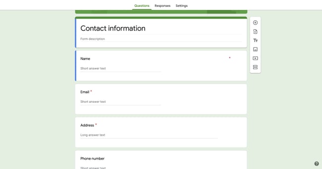 One new customer form template: Google Forms