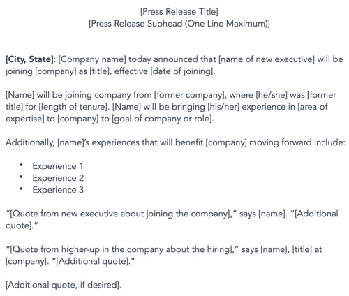 press release templates: new executive hire