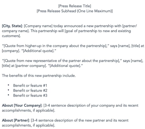 press release templates: new partnership