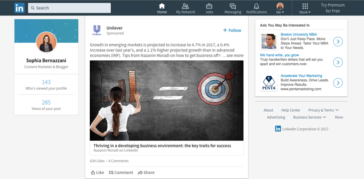 New linkedin homepage