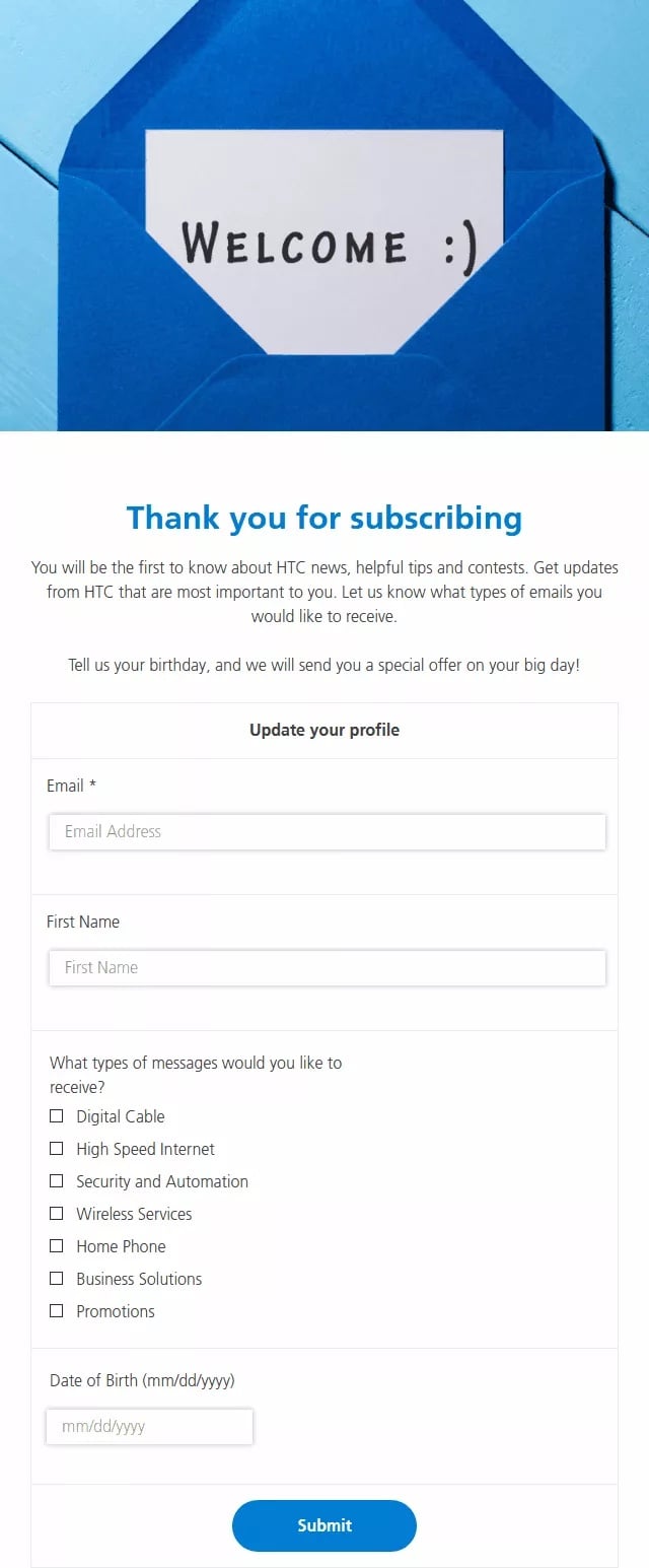 Newsletter sign-up form HTC email sign-up form example