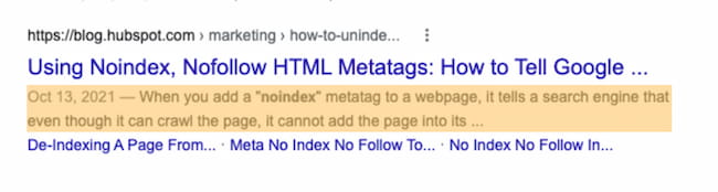 example of a meta description on Google