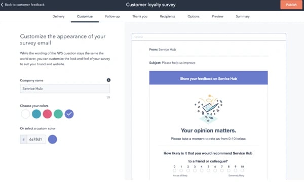 hubspot customer feedback tool to help you send customer loyalty and NPS surveys