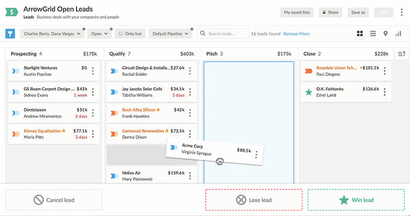 Nutshell real estate CRM in pipeline management view