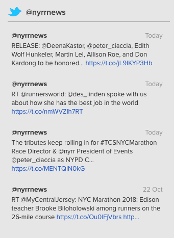 Twitter's Tweet Timeline API returned to frontend of NYRR website