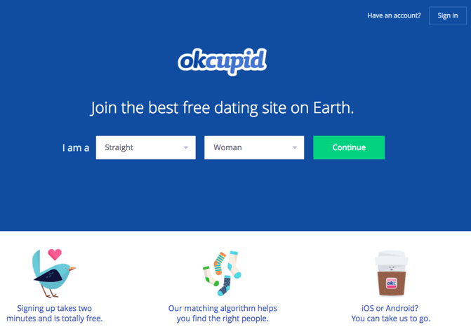 OKCupid signup call to action button