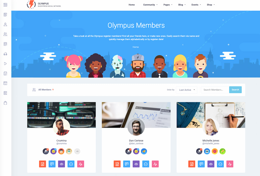 Member section in the Olympus WordPress membership theme