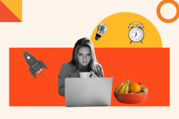 Woman designing a one-page website to show off her portfolio of fruit pictures