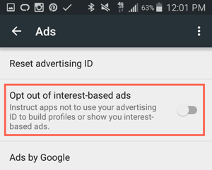 opt out interest based ads android