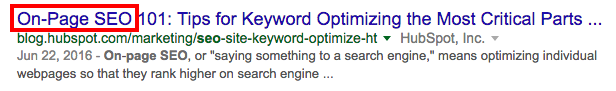 Search engine result link with a keyword-optimized title