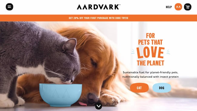 homepage of the orange website aardvark