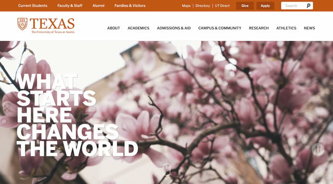 homepage of the orange website the university of texas austin