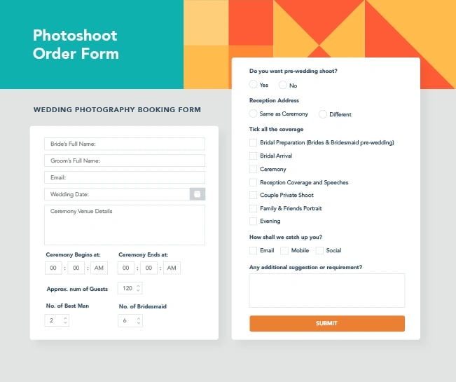 Order Form: photoshoot example