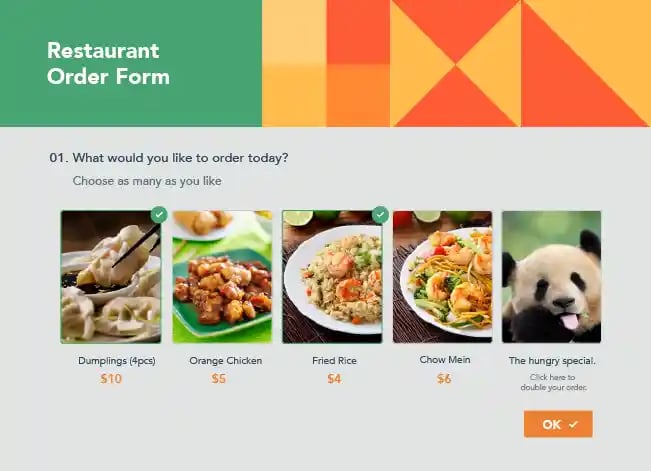 Order Form: restaurant example