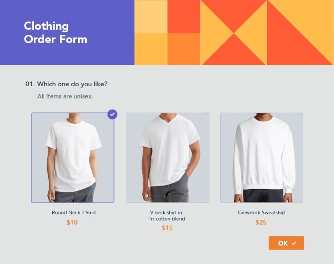 Order Form: clothing example