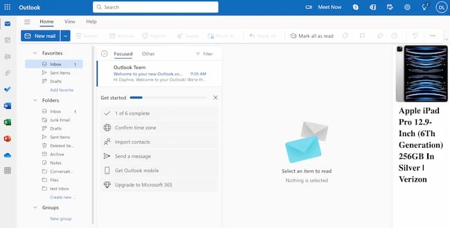 Serviços de e-mail gratuitos, caixa de entrada do Outlook