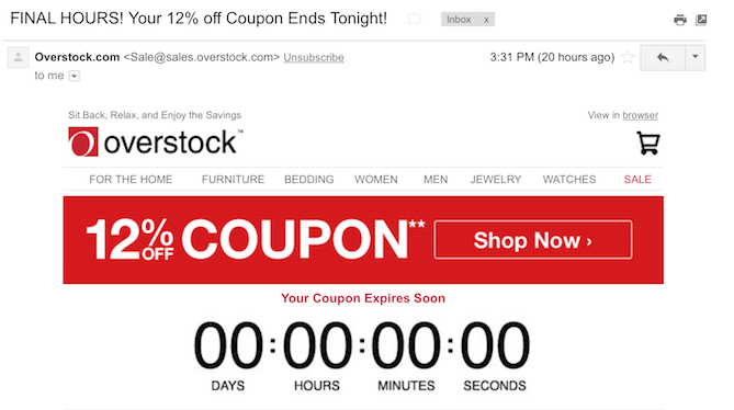 overstock holiday email countdown.