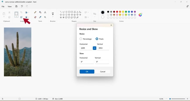How to resize an image without losing quality in ms paint: resize icon