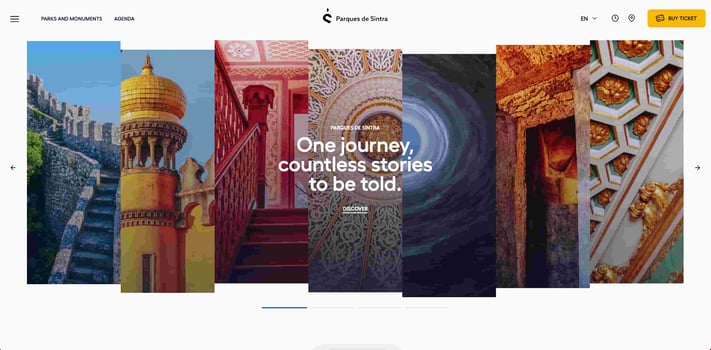 parques de sintra homepage with stunning background image of various different monuments